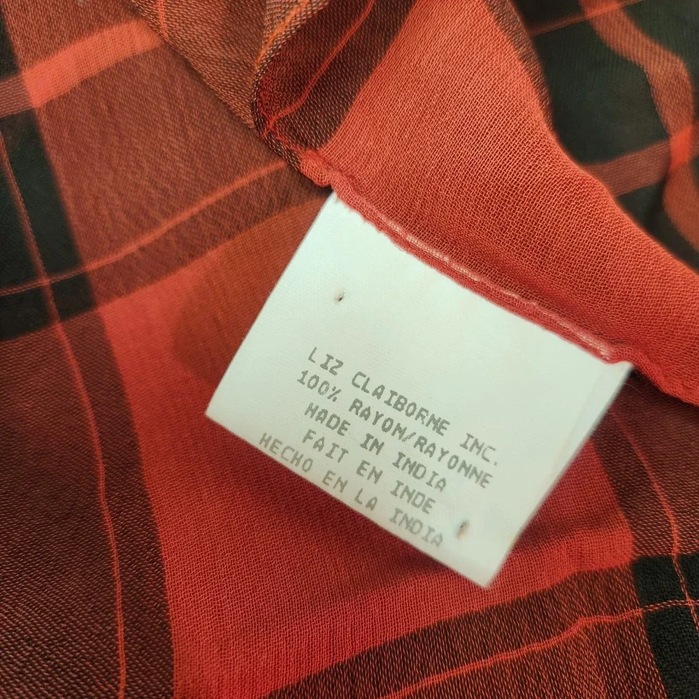 Liz Claiborne Red Black Plaid Square Scarf 100% Rayon Tartan Print 21x21